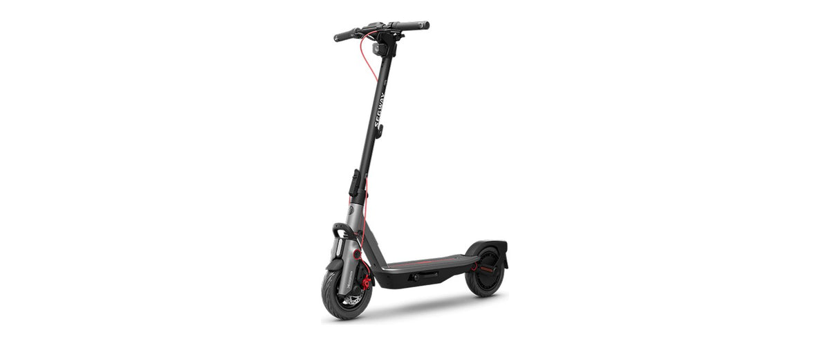 Segway F3 electric scooter, studio front three-quarter view on a white background