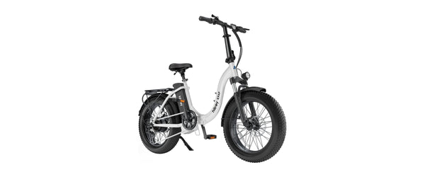 Hiboy EX6F low-step folding fat-tire e-bike in white, studio side view
