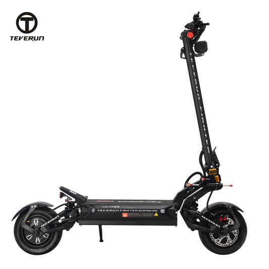 Black electric scooter with extended handlebar on a white background, featuring the Teverun brand.