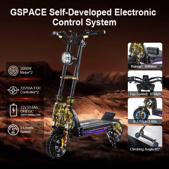 Electric scooter with GSPACE self-developed electronic control system features on a desert background