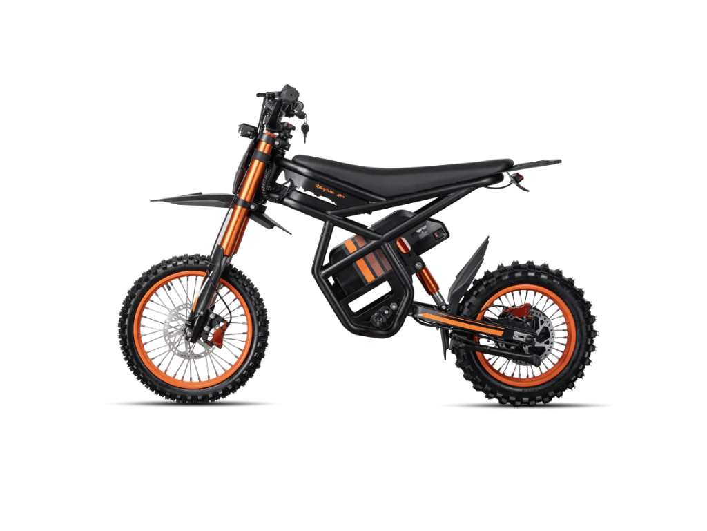Black and orange electric bike on a white background