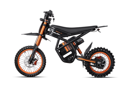 Riding’times GT54 electric mini motorbike studio view from the front quarter