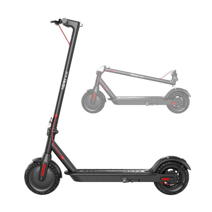Hiboy S2 SE Electric Scooter with folded scooter in the background on a white background
