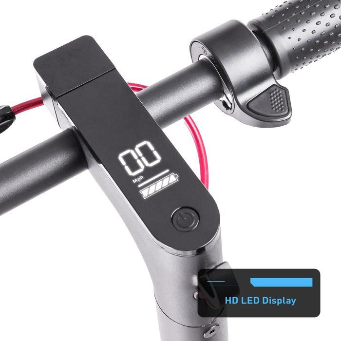 Digital display on a bicycle handlebar with HD LED display text.