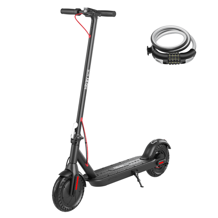 Black electric scooter with a keychain on a white background