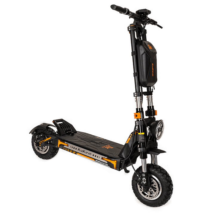 Black and orange electric scooter on a white background