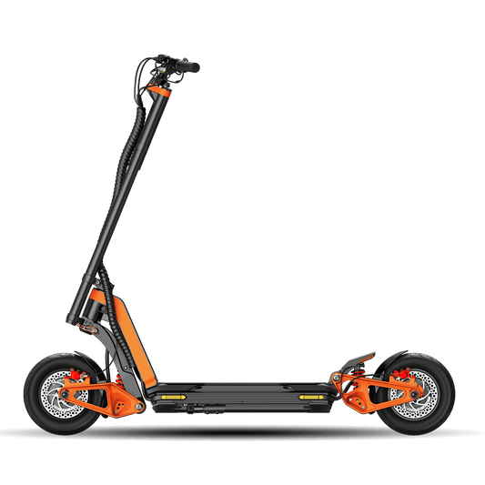INMOTION RS Lite electric scooter side elevation showing both hydraulic forks and disc brakes