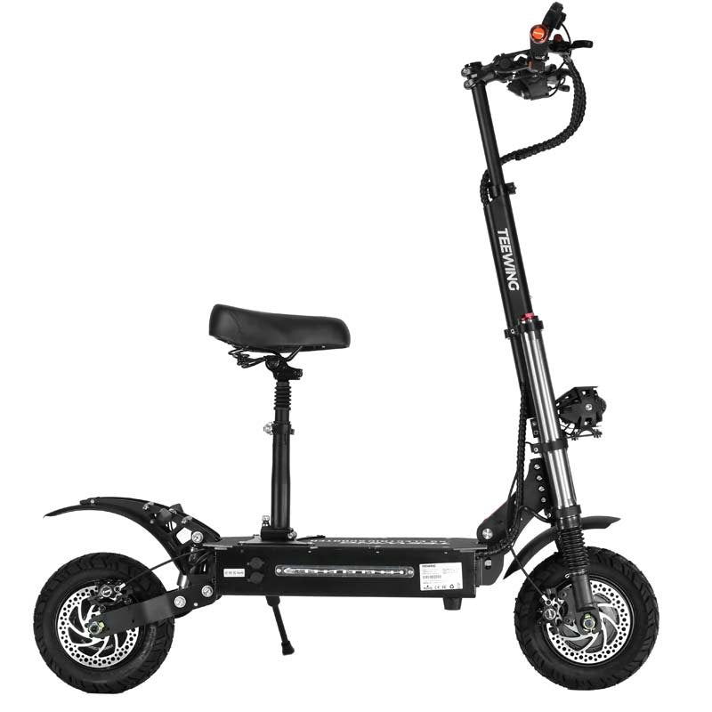 Teewing X5 electric scooter with the seat fitted, side view