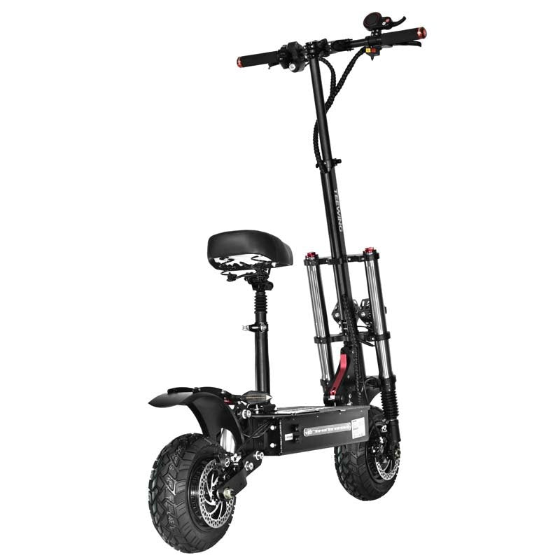 Teewing X5 electric scooter with the seat fitted, from the right