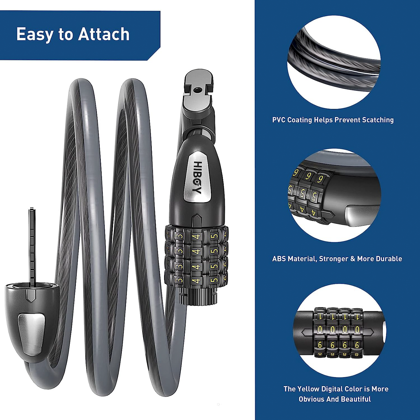 Hiboy 3.2 ft Combination Cable Lock - view 3