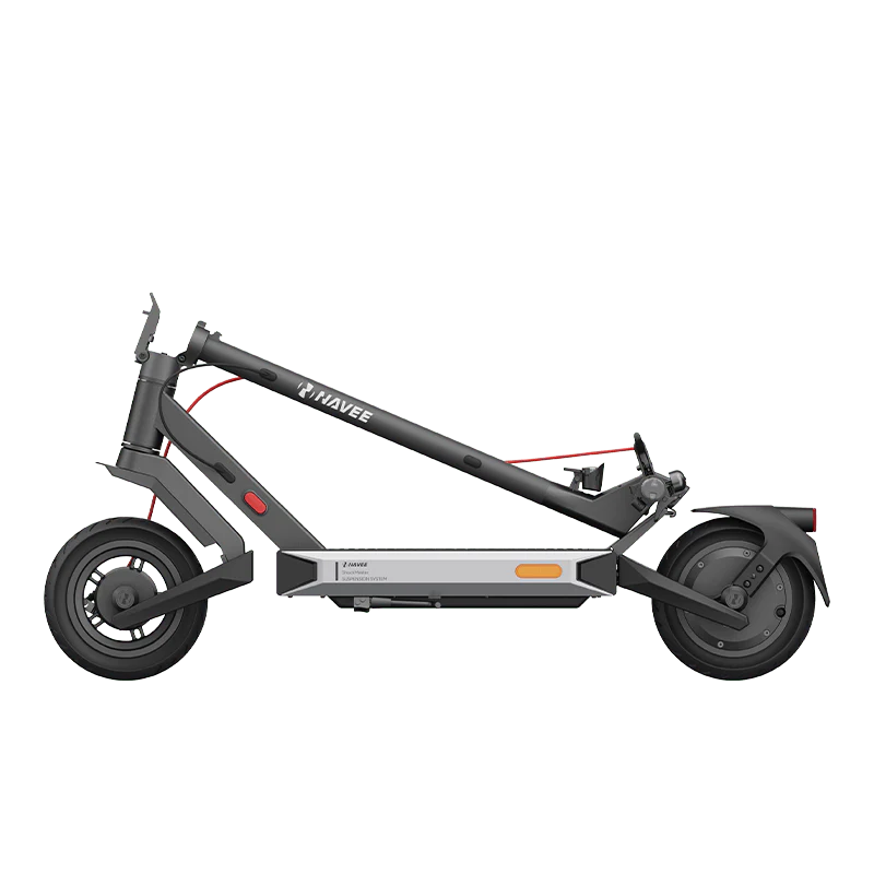 NAVEE S40 Electric Scooter with 600W motor, patented suspension, 10-inch tires, front drum and rear disc brakes, IPX5 water resistance, and app connectivity