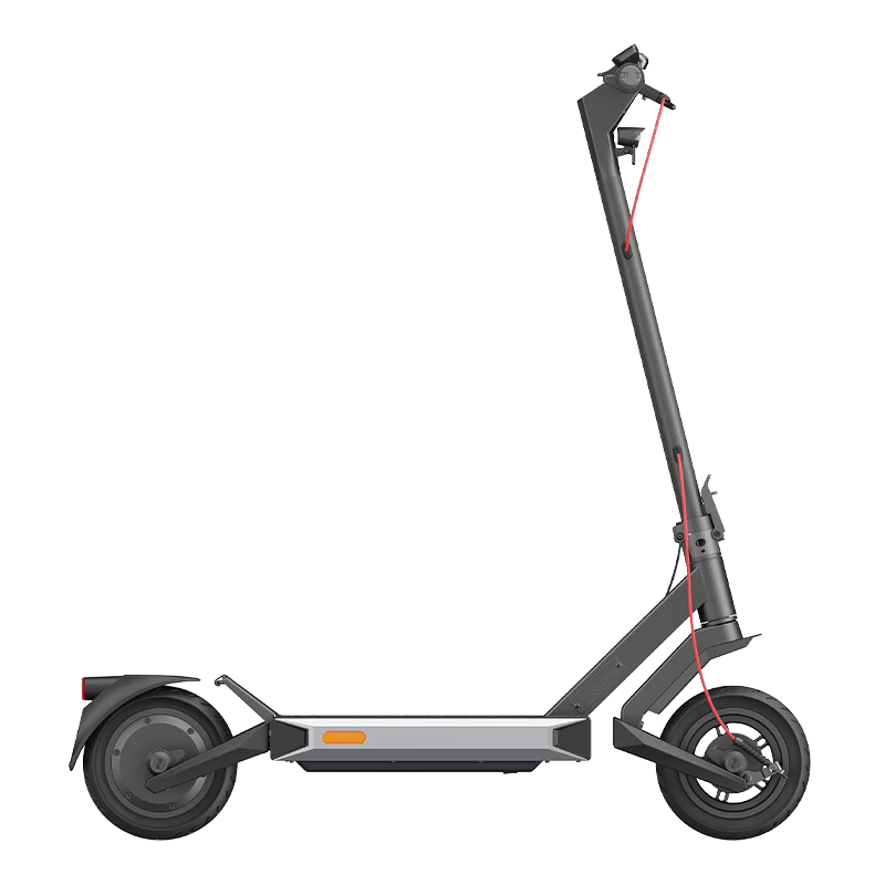 NAVEE S40 Electric Scooter with 600W motor, 46.6-mile range, 10-inch vacuum jelly tires, patented suspension, and IPX5 water resistance.