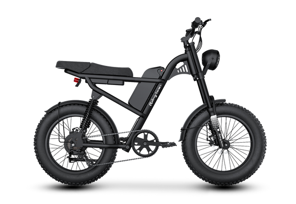 Riding’times Z8 Pro electric bike studio side view in black with dual batteries and rear rack