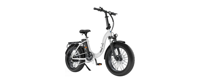 Hiboy EX6F low-step folding fat-tire e-bike in white, studio side view
