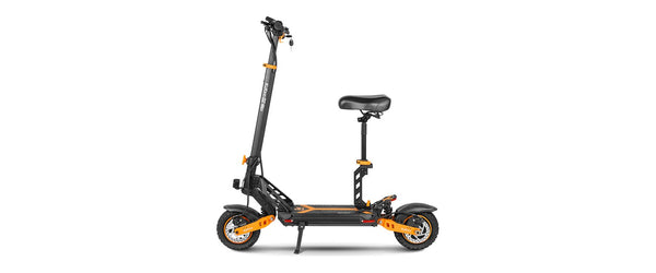 KuKirin G2 Max electric scooter with its seat kit fitted, side view on a white background