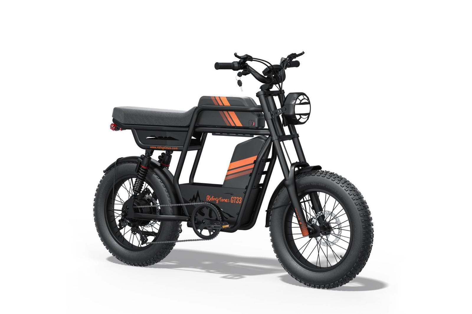 Riding’times GT33 cargo electric bike dual battery studio view from the front quarter