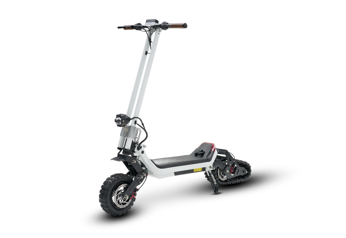 Riding’times G63 Convertible electric scooter studio view from the front quarter in all-terrain mode