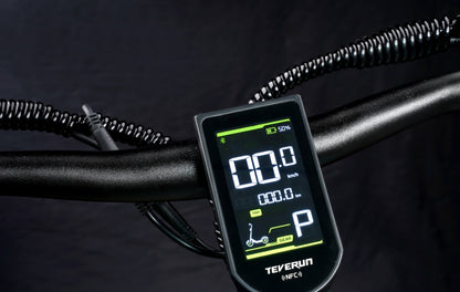 Teverun Blade Mini Pro electric scooter with dual motors, 31 mph top speed, 95 km range, dual disc brakes, and black-yellow design