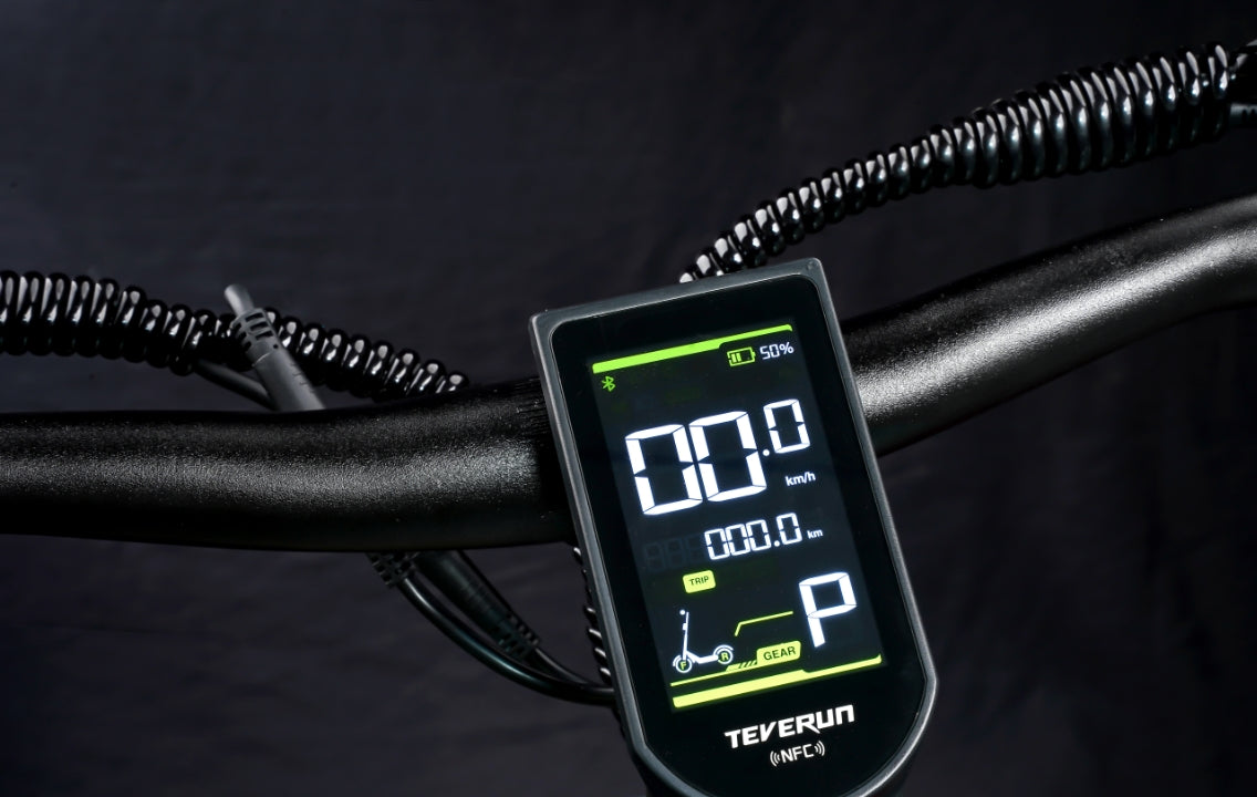 Teverun Blade Mini Pro electric scooter with dual motors, 31 mph top speed, 95 km range, dual disc brakes, and black-yellow design