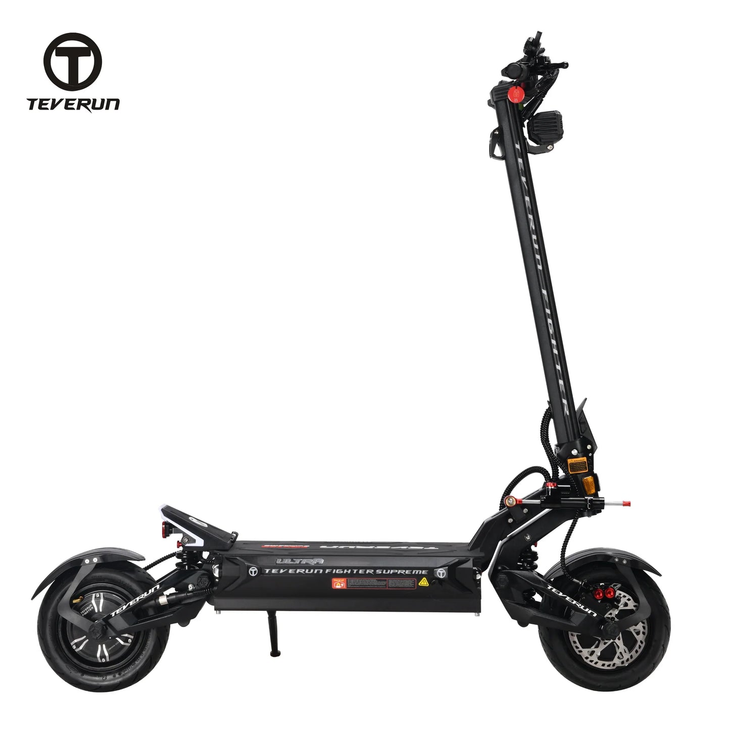 Black electric scooter with extended handlebar on a white background, featuring the Teverun brand.