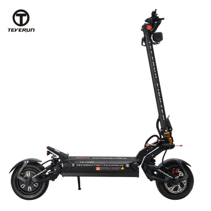 Black electric scooter with extended handlebar on a white background, featuring the Teverun brand.