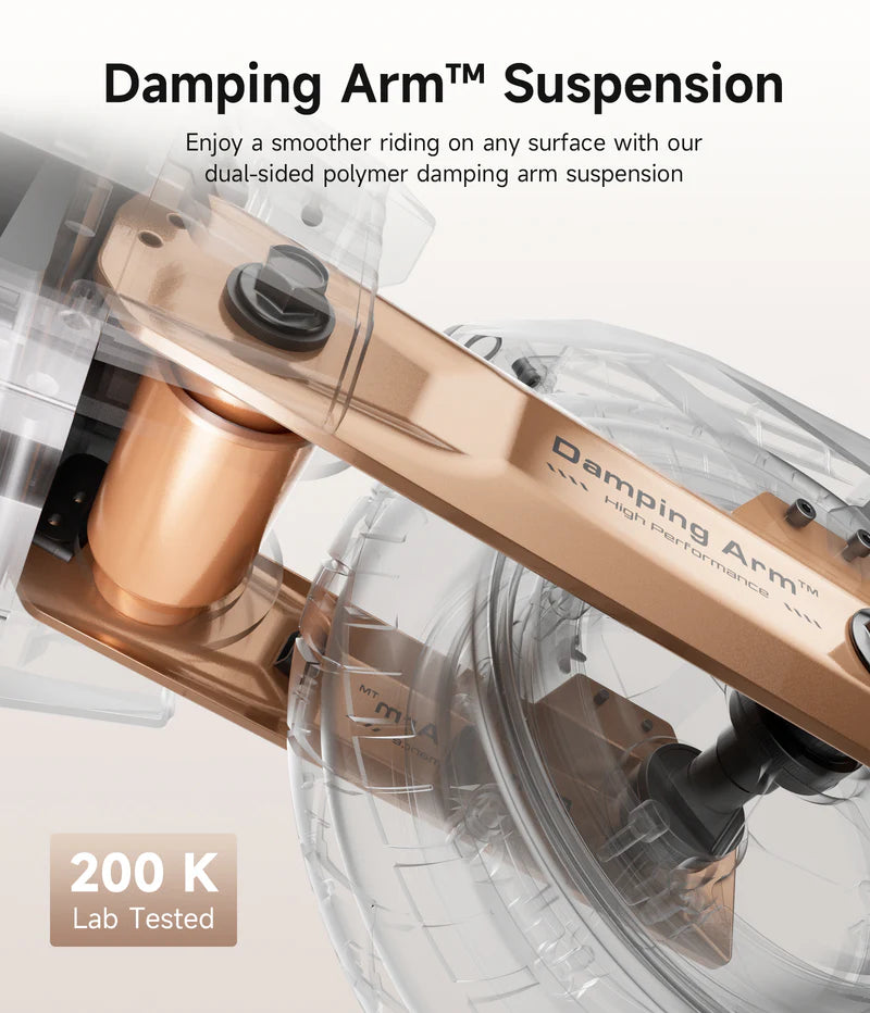 Damping arm suspension system with clear background