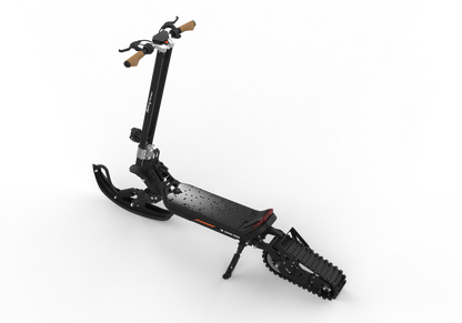Riding’times G63 Convertible electric scooter with ski kit, studio view from the front quarter