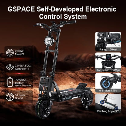 Electric scooter with GSPACE self-developed electronic control system features on a desert background