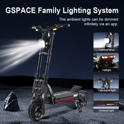 Electric scooter with GSPACE Family Lighting System features on a dark background