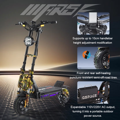 Electric scooter with features highlighted on a dark background