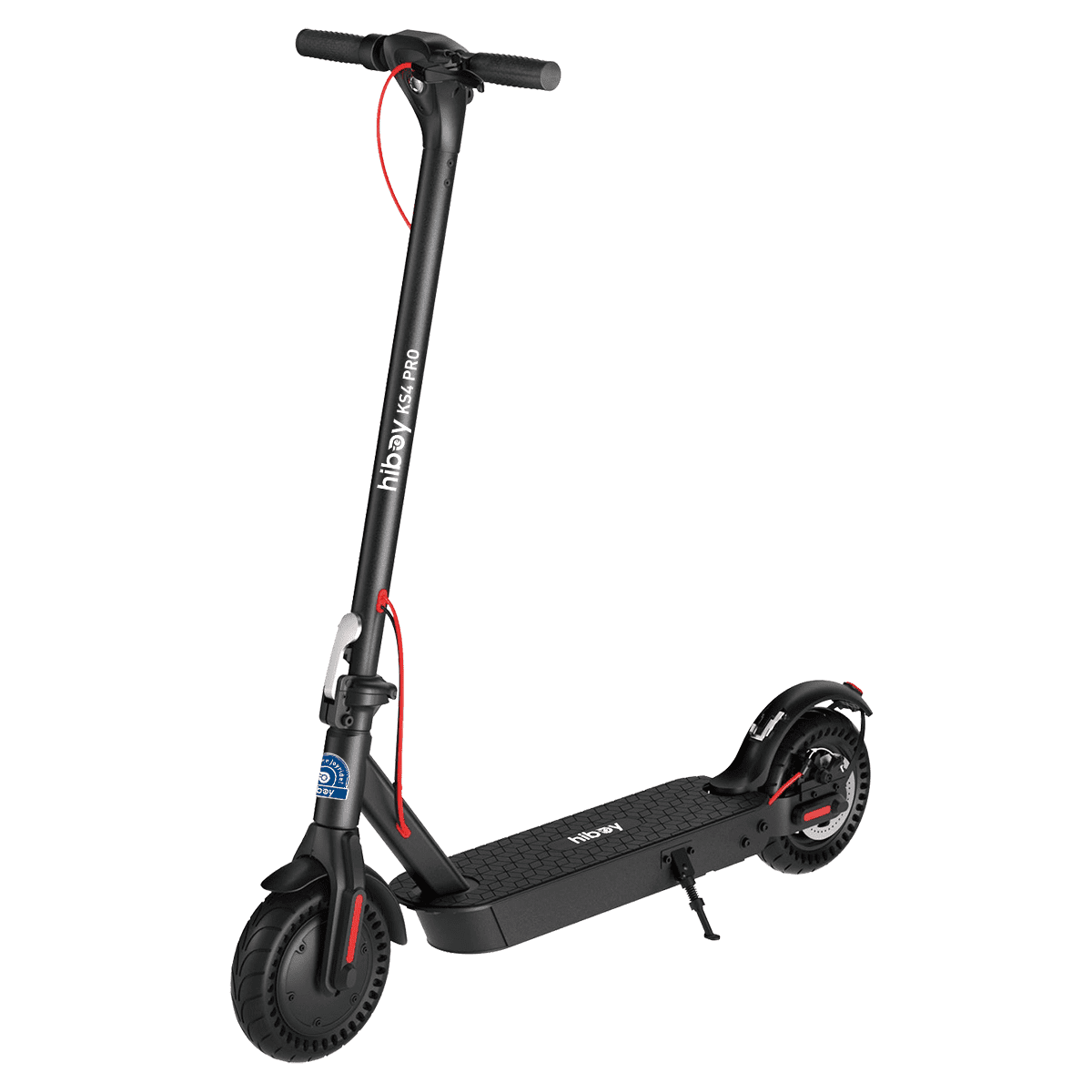 Black electric scooter with visible branding on a white background
