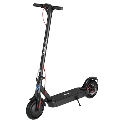 Black electric scooter with visible branding on a white background