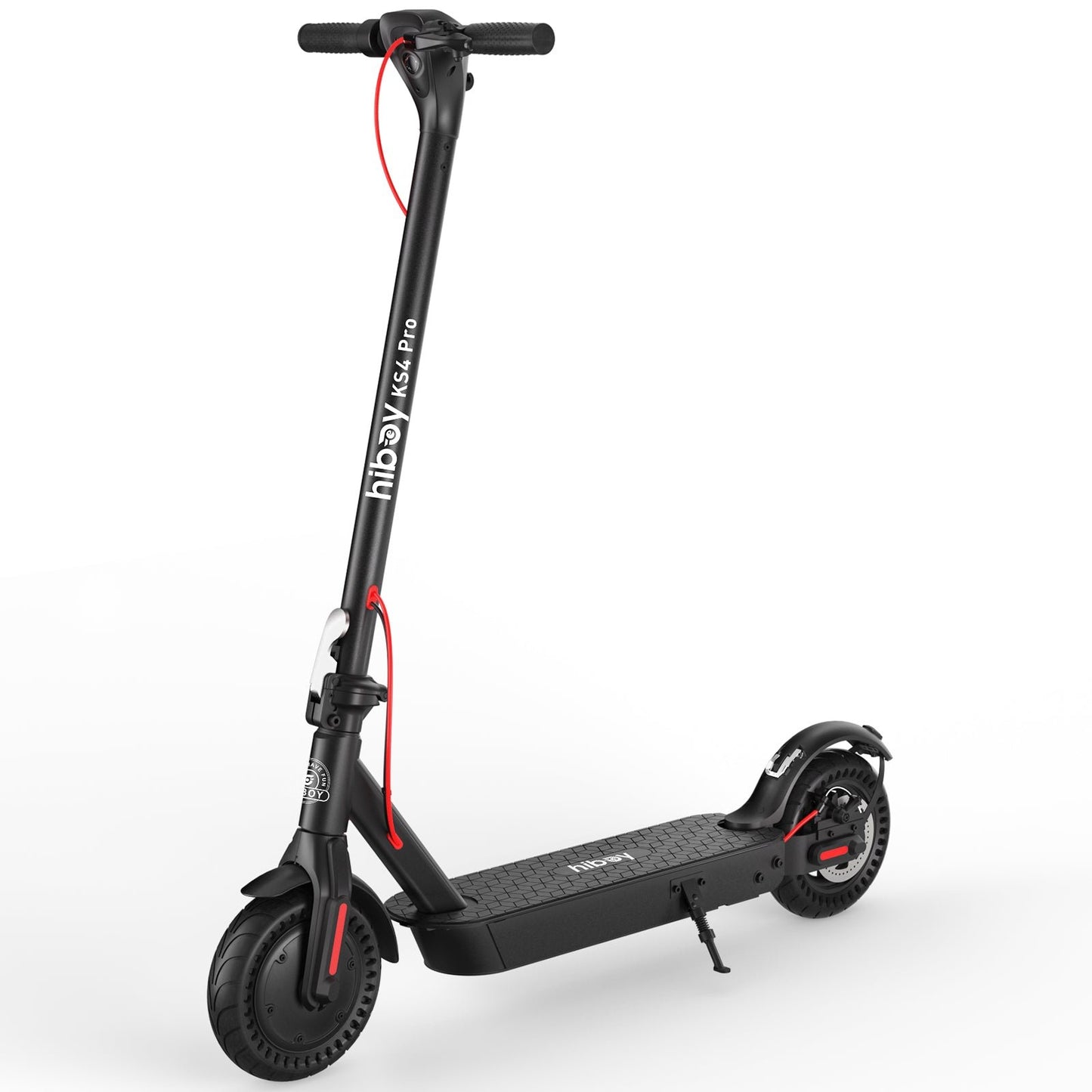 Black electric scooter with visible branding on a white background