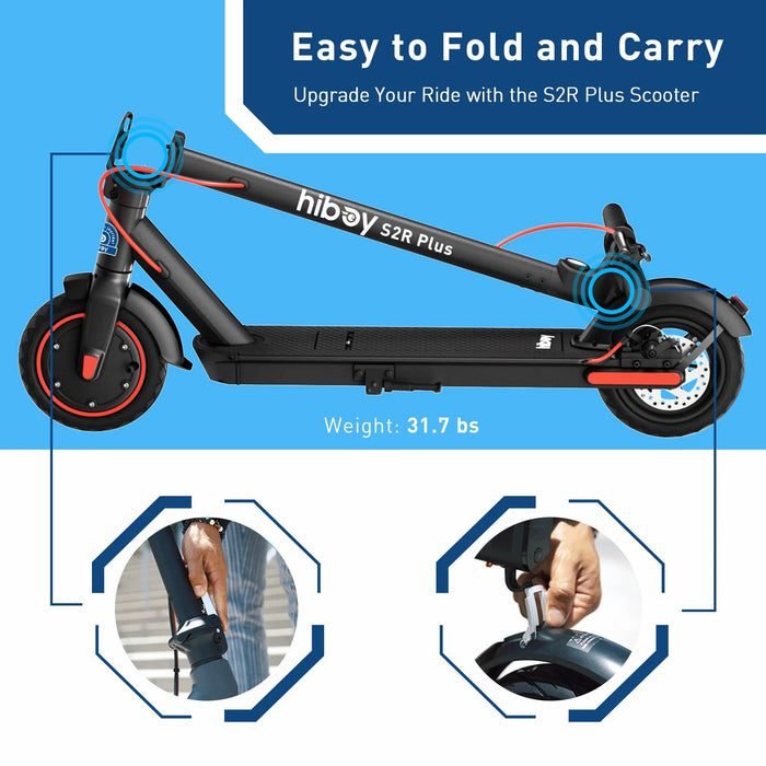Hiboy S2R Plus scooter with folding feature on a blue background