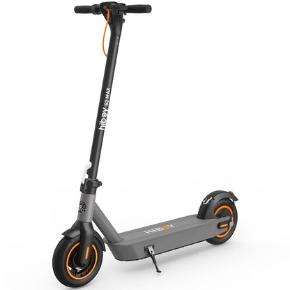 Gray electric scooter with orange accents on a white background