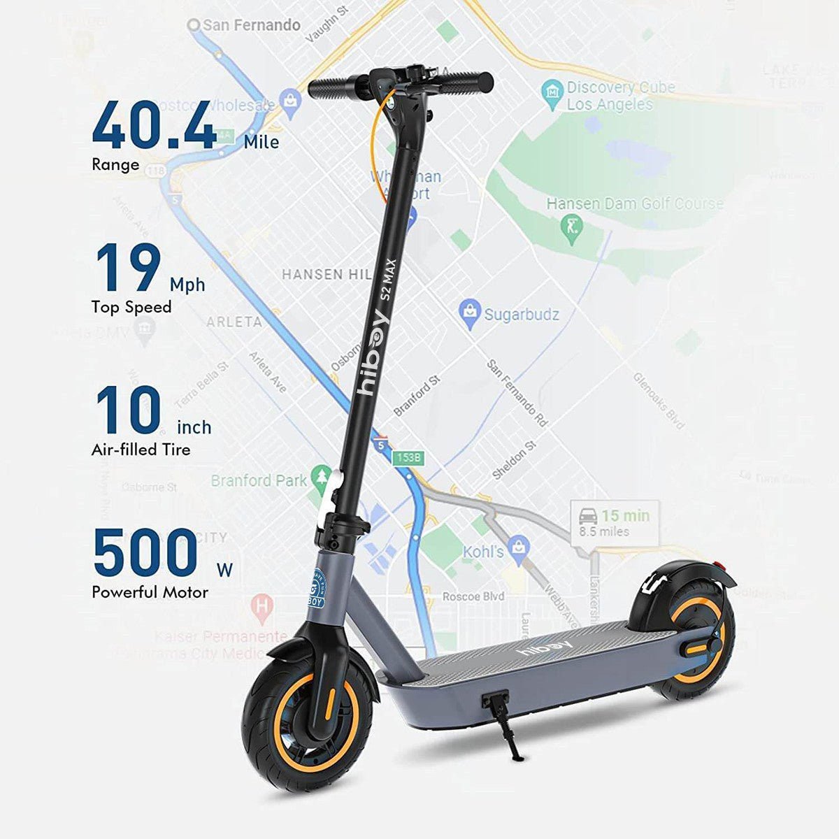 E-scooter with specifications on a map background