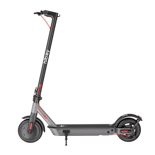 Gray electric scooter with red accents on a white background