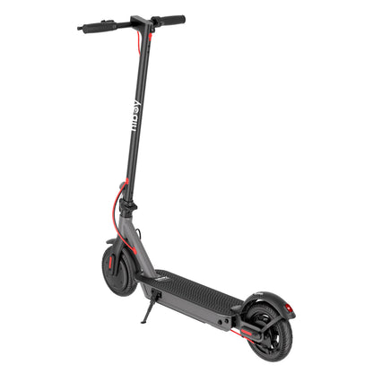Black electric scooter with red accents on a white background