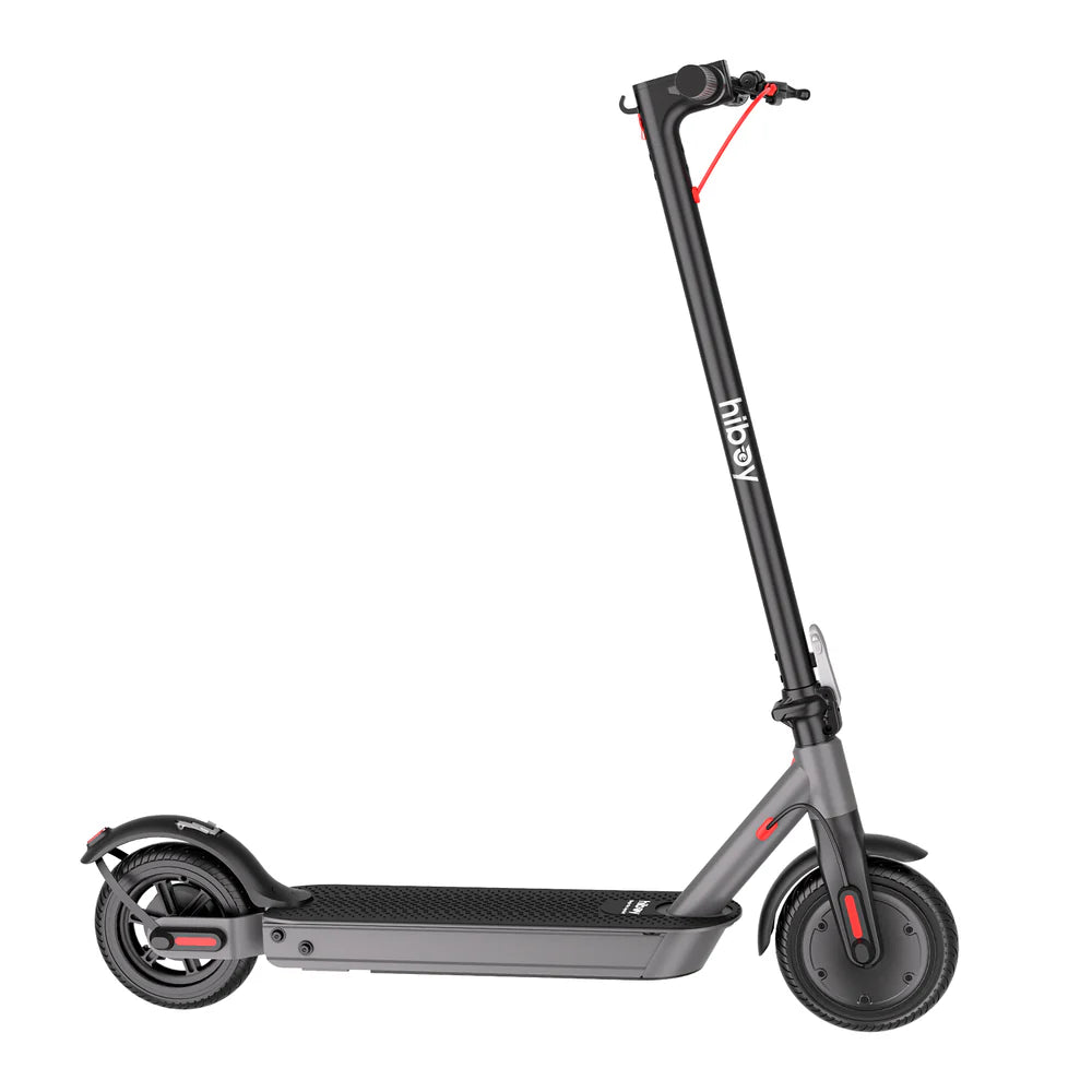 Gray electric scooter with black handlebar on a white background