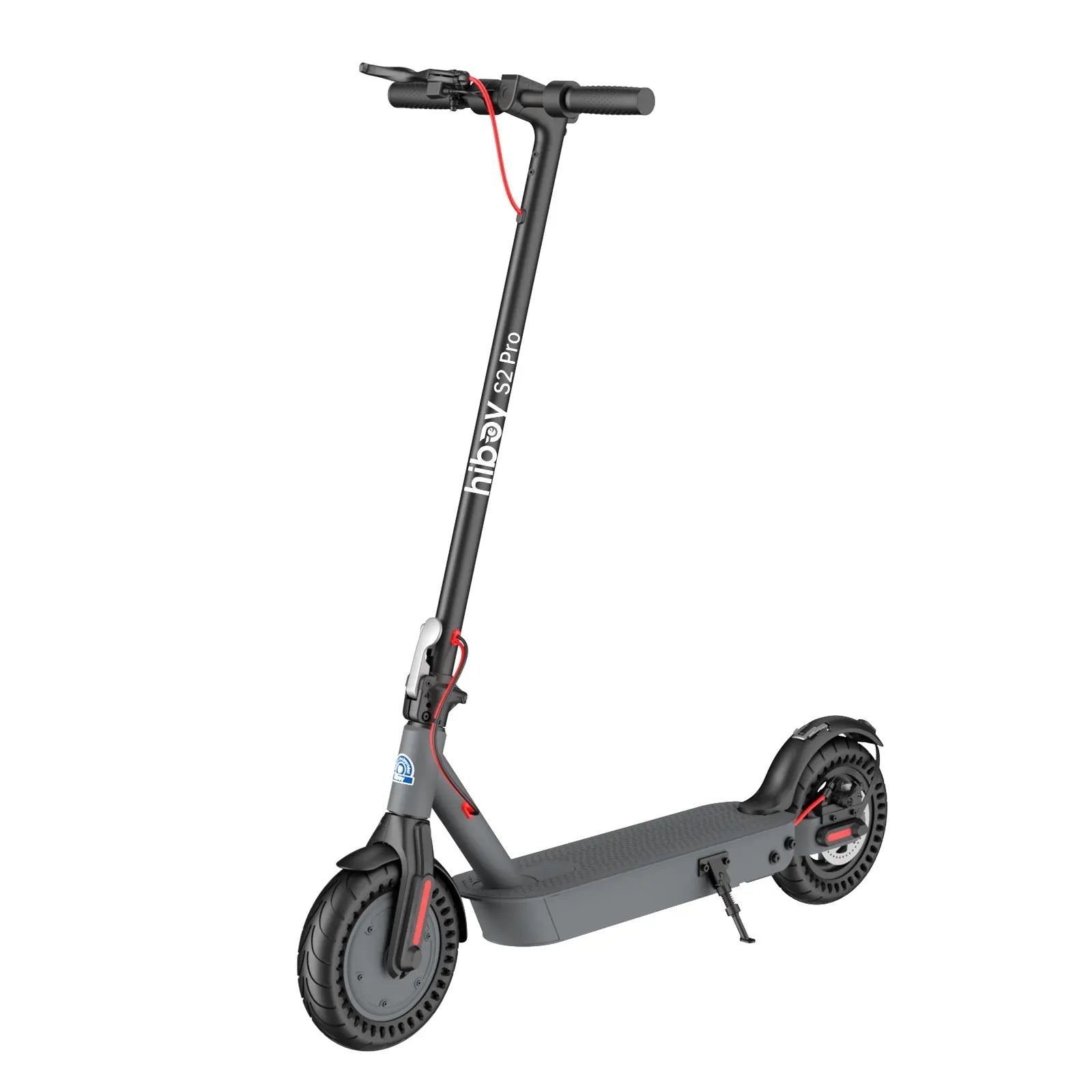 Gray electric scooter with black wheels on a white background