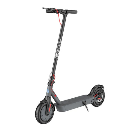 Gray electric scooter with black wheels on a white background