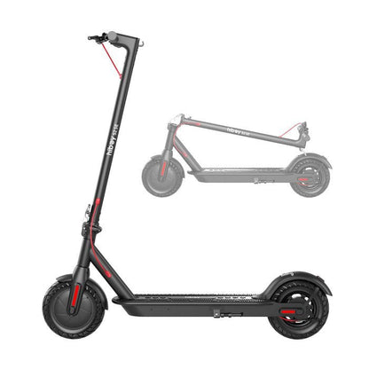 Hiboy S2 SE Electric Scooter with folded scooter in the background on a white background