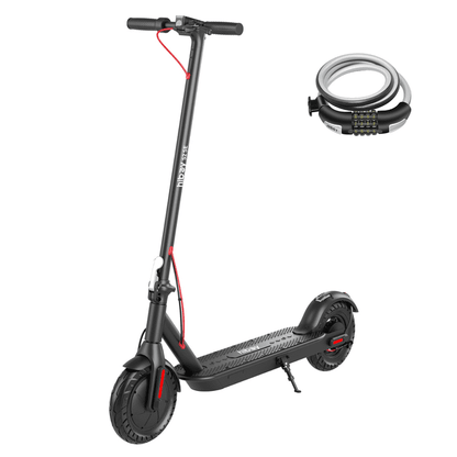 Black electric scooter with a keychain on a white background
