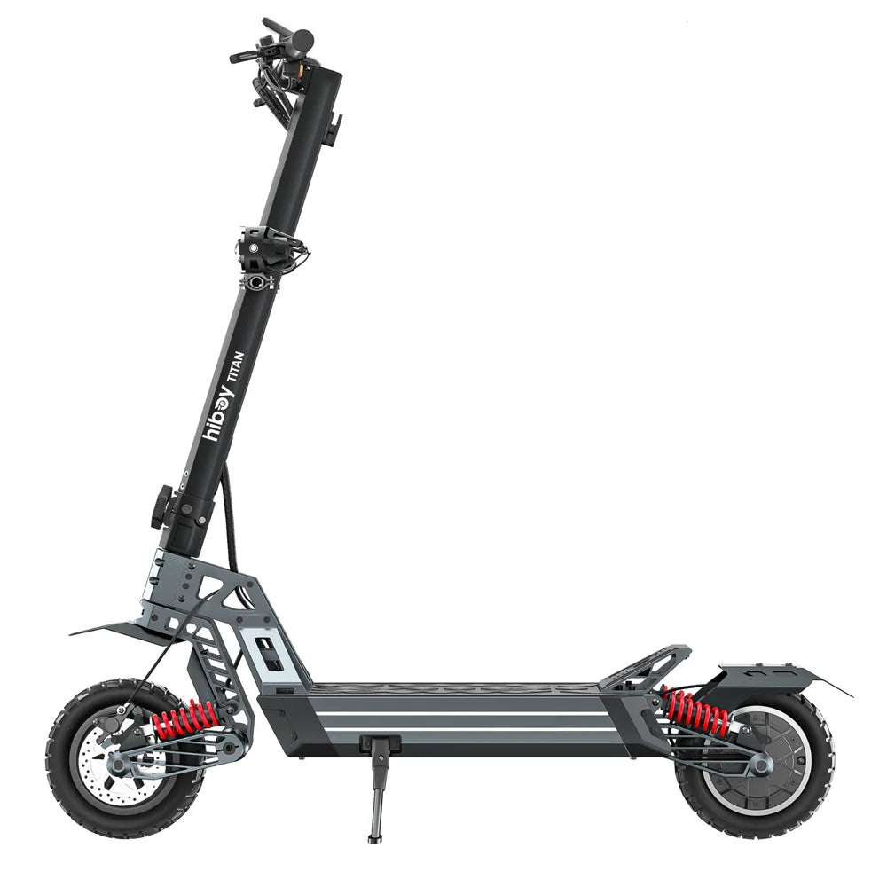 Black electric scooter with red accents on a white background