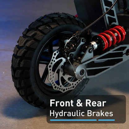Close-up of a motorcycle wheel with hydraulic brakes on a dark background