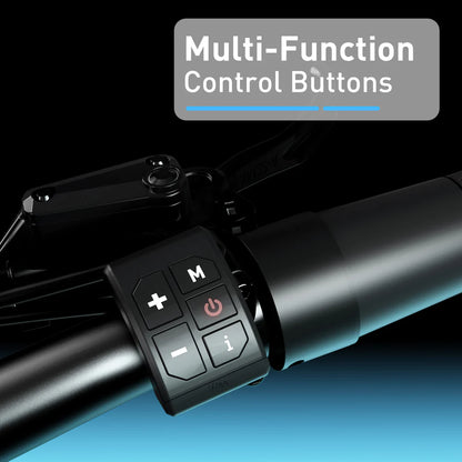Multi-function control buttons on a motorcycle handlebar with a dark background