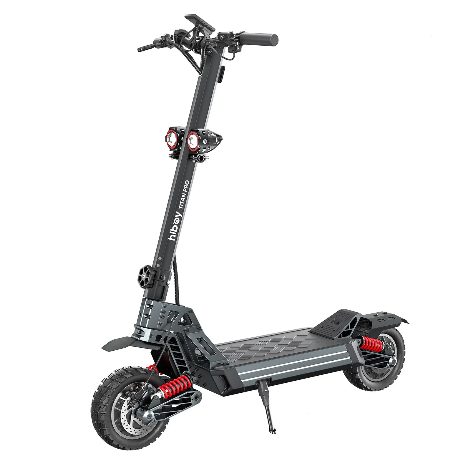Black electric scooter with red accents on a white background