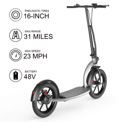 Electric scooter with specifications on a white background