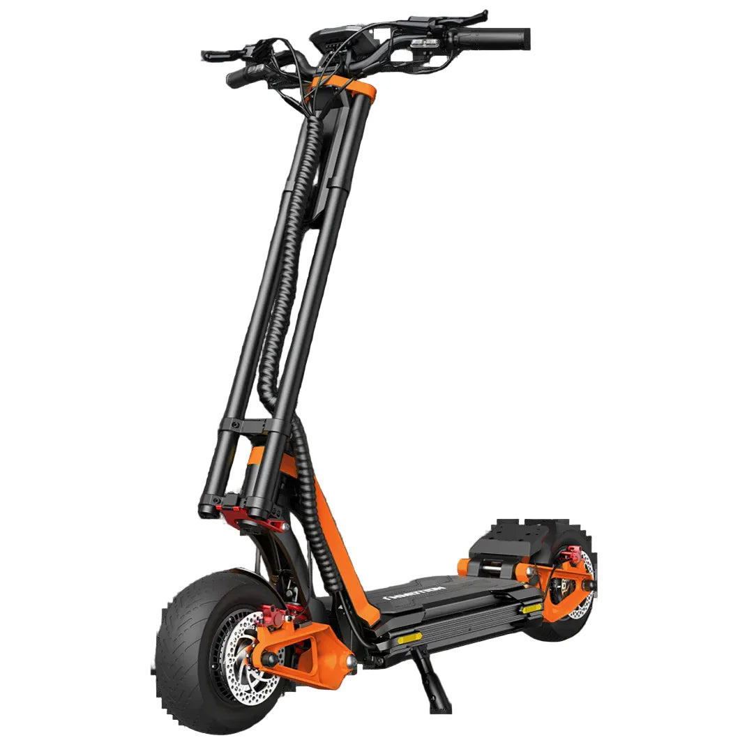 Black and orange electric scooter on a white background
