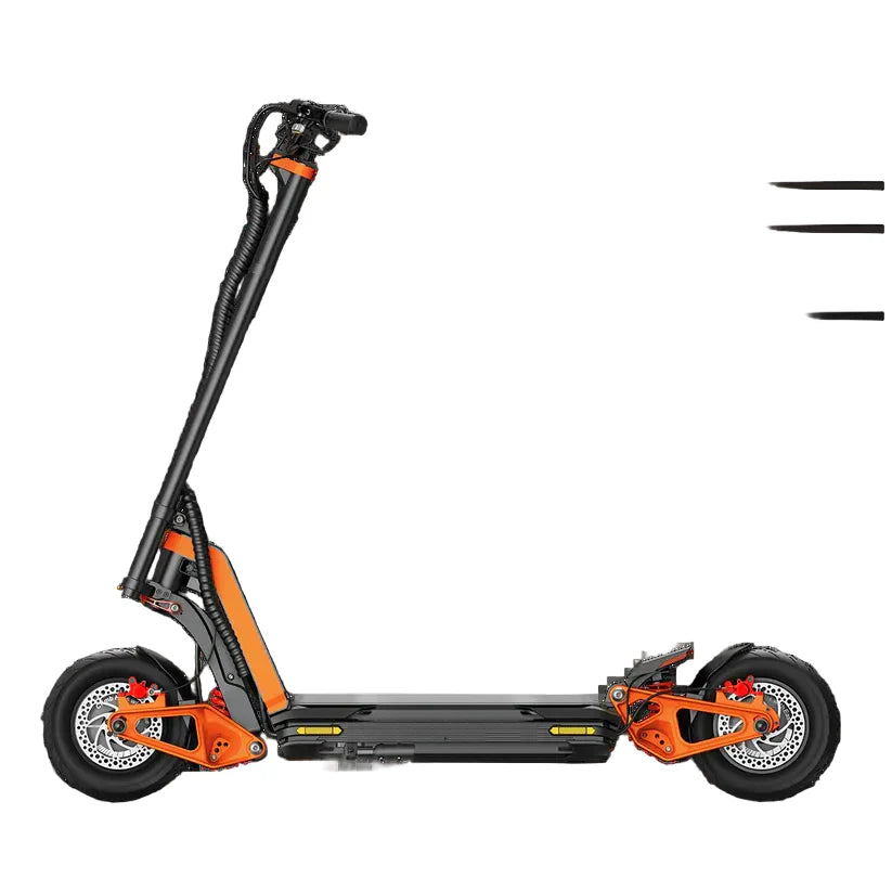 Black and orange electric scooter on a white background